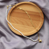 Half Pearl & Half Link Chain With Heart Pendant Necklace