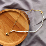 Half Pearl & Half Link Chain With Heart Pendant Necklace