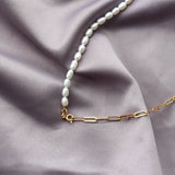 Half Pearl & Half Link Chain With Heart Pendant Necklace