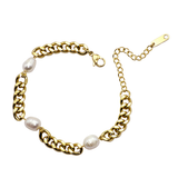 Cuban Chain Bracelet with Freshwater Pearl Charm