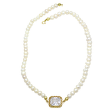 Cubic Zirconia Pendant Pearl Beaded Necklace