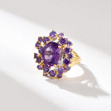 Amethyst Flower Adjustable Ring