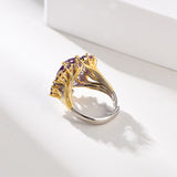 Amethyst Flower Adjustable Ring