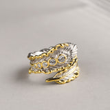 Peaceful Feather Zirconia Adjustable Ring