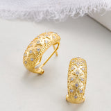 Geometric Diamonds Brushed C-Shaped Zirconia Clip Earrings