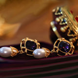 Gilded Amethyst Glazed Pearl Earrings