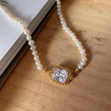 Cubic Zirconia Pendant Pearl Beaded Necklace