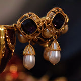 Gilded Amethyst Glazed Pearl Earrings