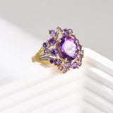 Amethyst Flower Adjustable Ring