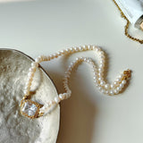 Cubic Zirconia Pendant Pearl Beaded Necklace