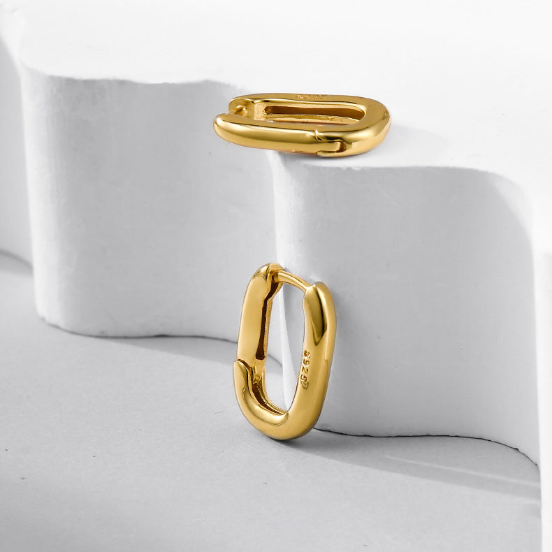 Gold plated geometric oval hoop earrings