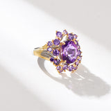 Amethyst Flower Adjustable Ring