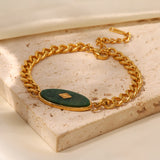 Stress Relief Oval Aventurine Gemstone Pendant Chain Bracelet