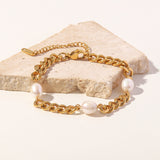 Cuban Chain Bracelet with Freshwater Pearl Charm